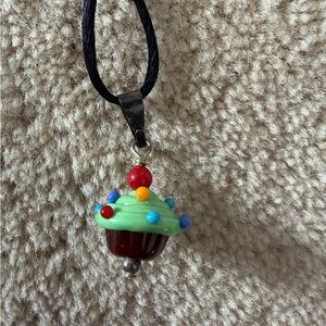 Colorful Glass Cupcake Pendant Necklace
